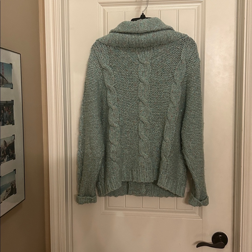 Anthropologie brand XL Cozy sea foam green Cable Knit sweater cardigan - Picture 4 of 5